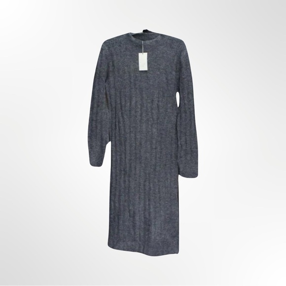 A New Day Gray Long Sleeve Mock Neck Ribbed Sweater Dress NWT Size M - Picture 2 of 5
